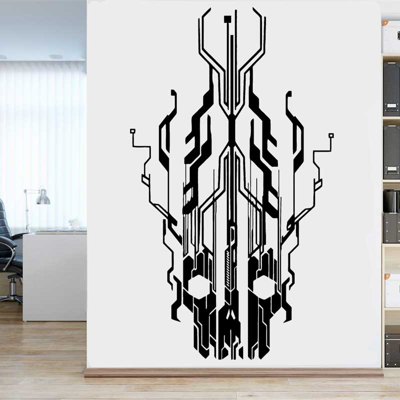 Office Tech Decor - Chip Circuit Tech Skull Vinyl Wall
