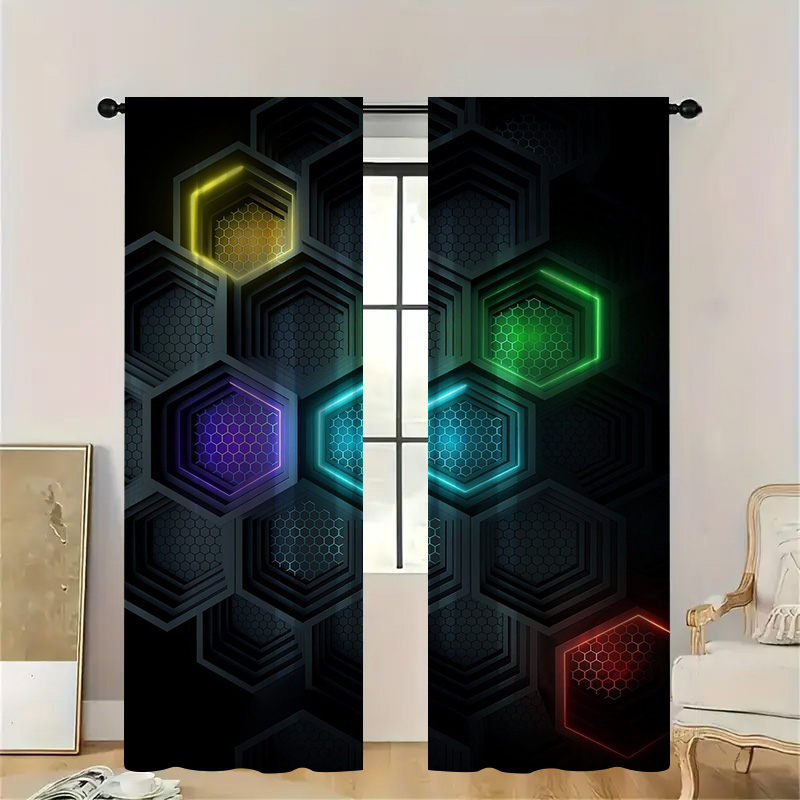 Office Print Tech - 2pcs Modern Geometric Curtains with Rod
