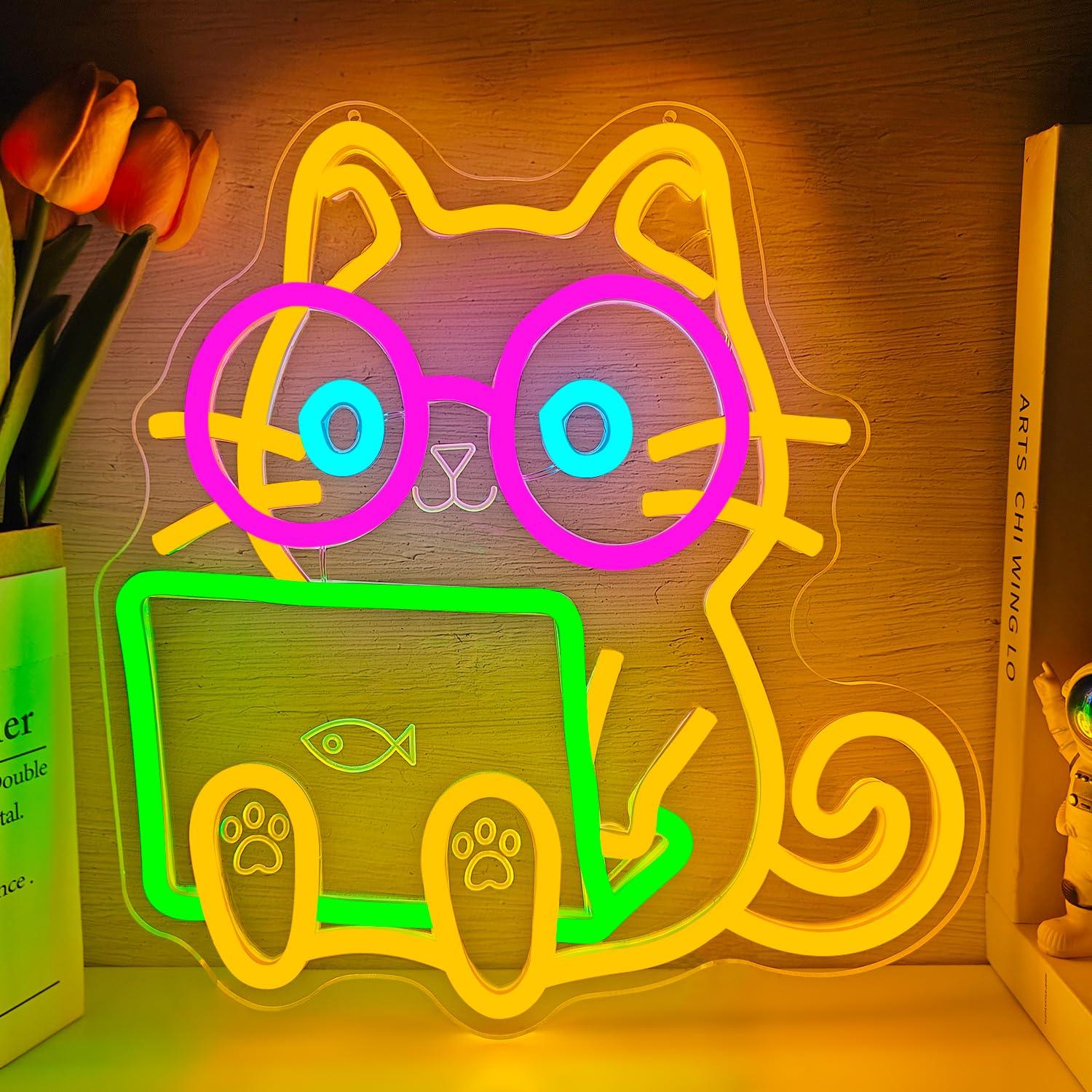 Tech Office Wall - Cat Laptop Neon Sign USB Dimmable