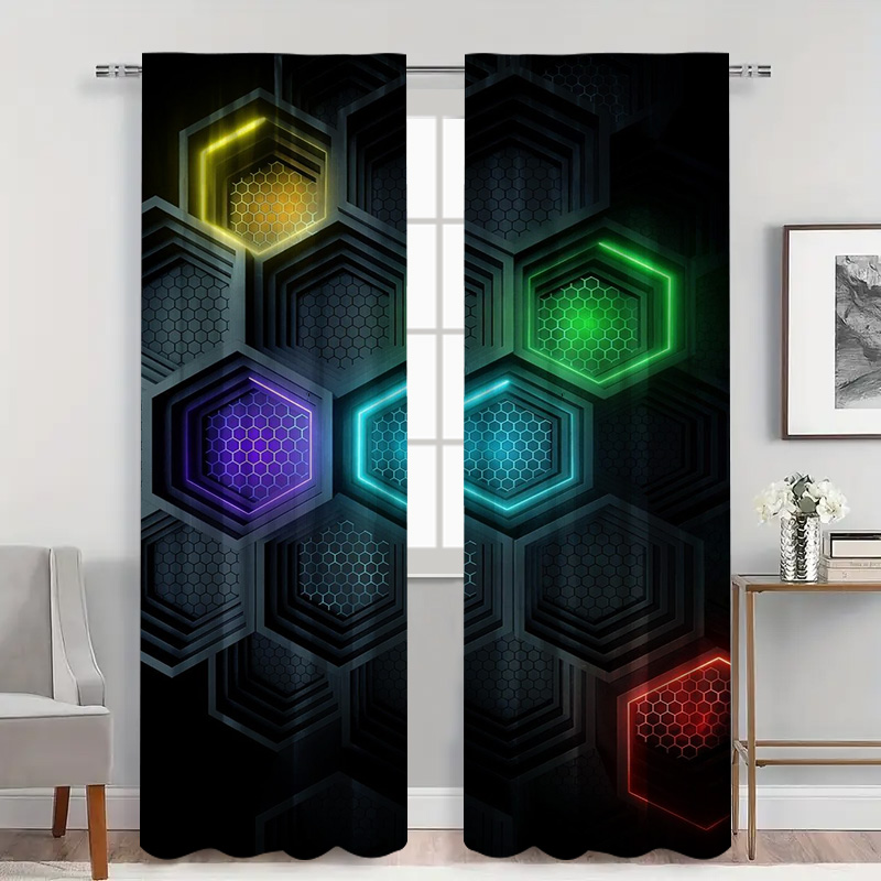 2pcs Modern Geometric Curtains - Office Print Tech ulasan dan harga