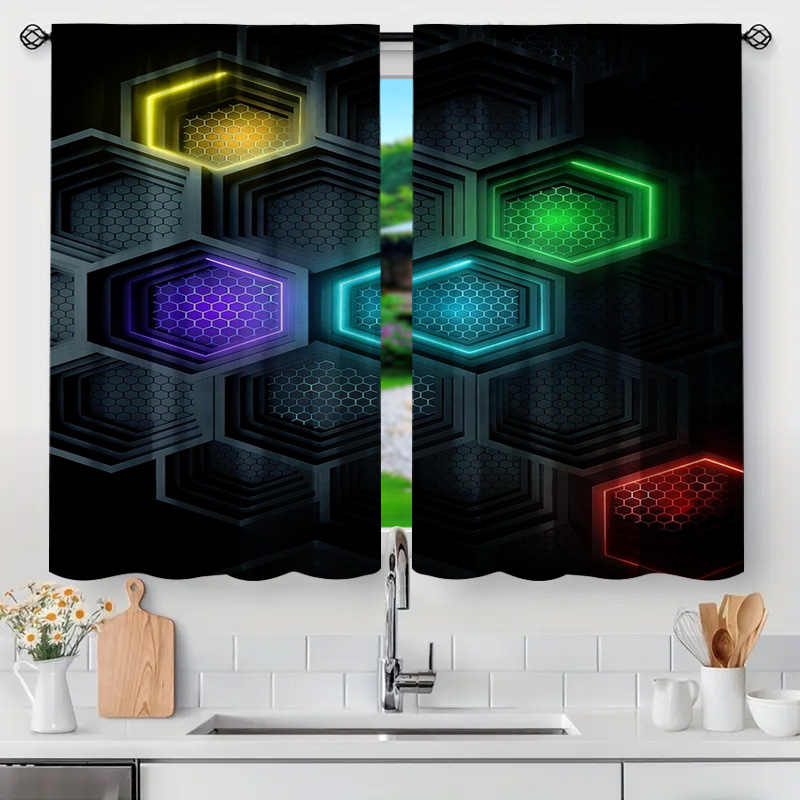 2pcs Modern Geometric Curtains - Office Print Tech ulasan dan harga