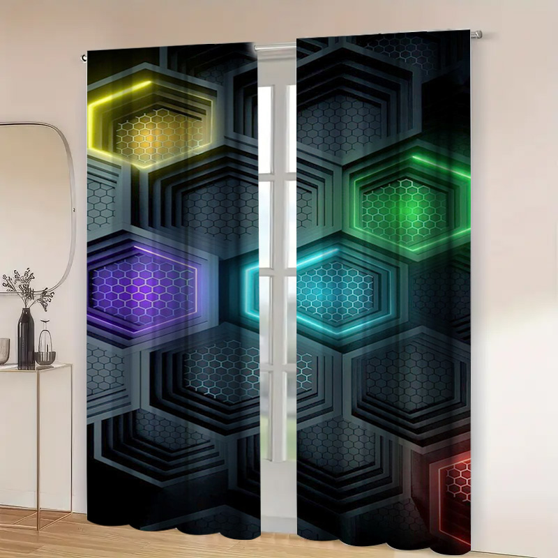 2pcs Modern Geometric Curtains - Office Print Tech ulasan dan harga
