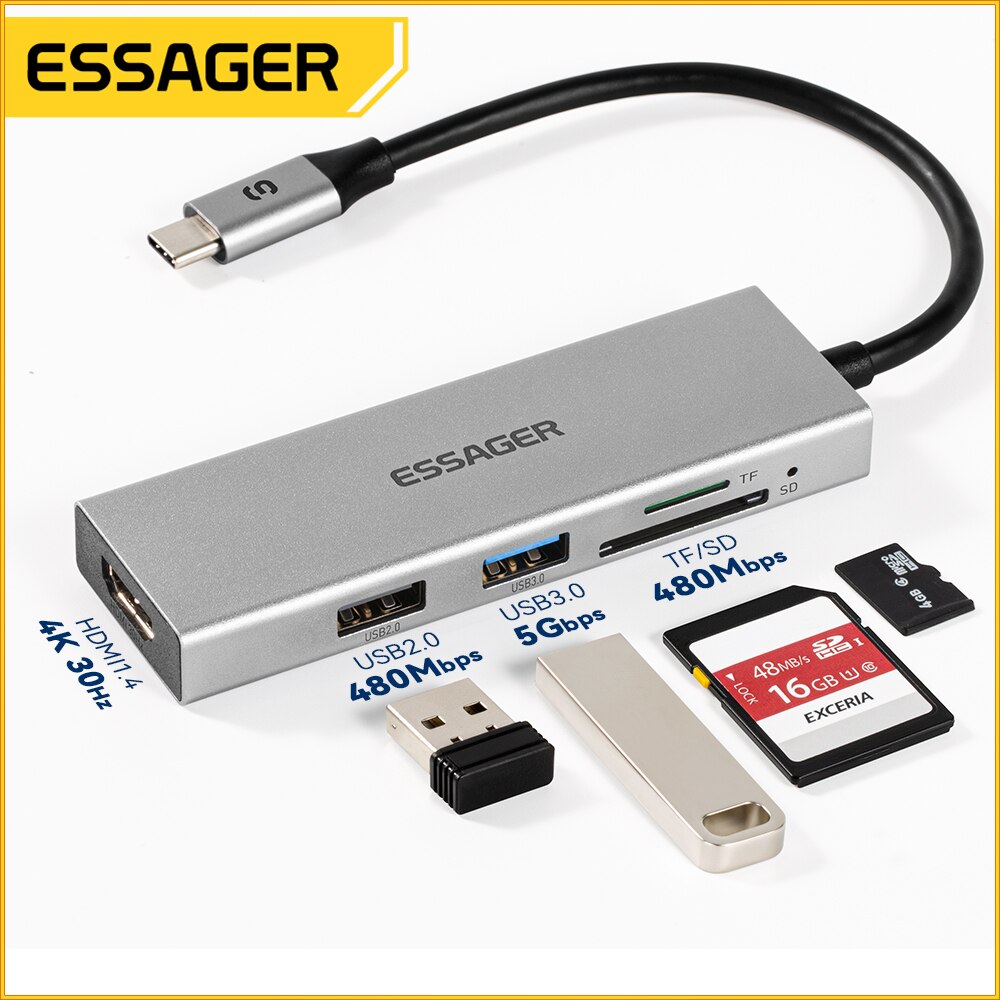 Essager 5 in 1 USB C HUB HDMI- - Docking Station Usb C ulasan dan harga