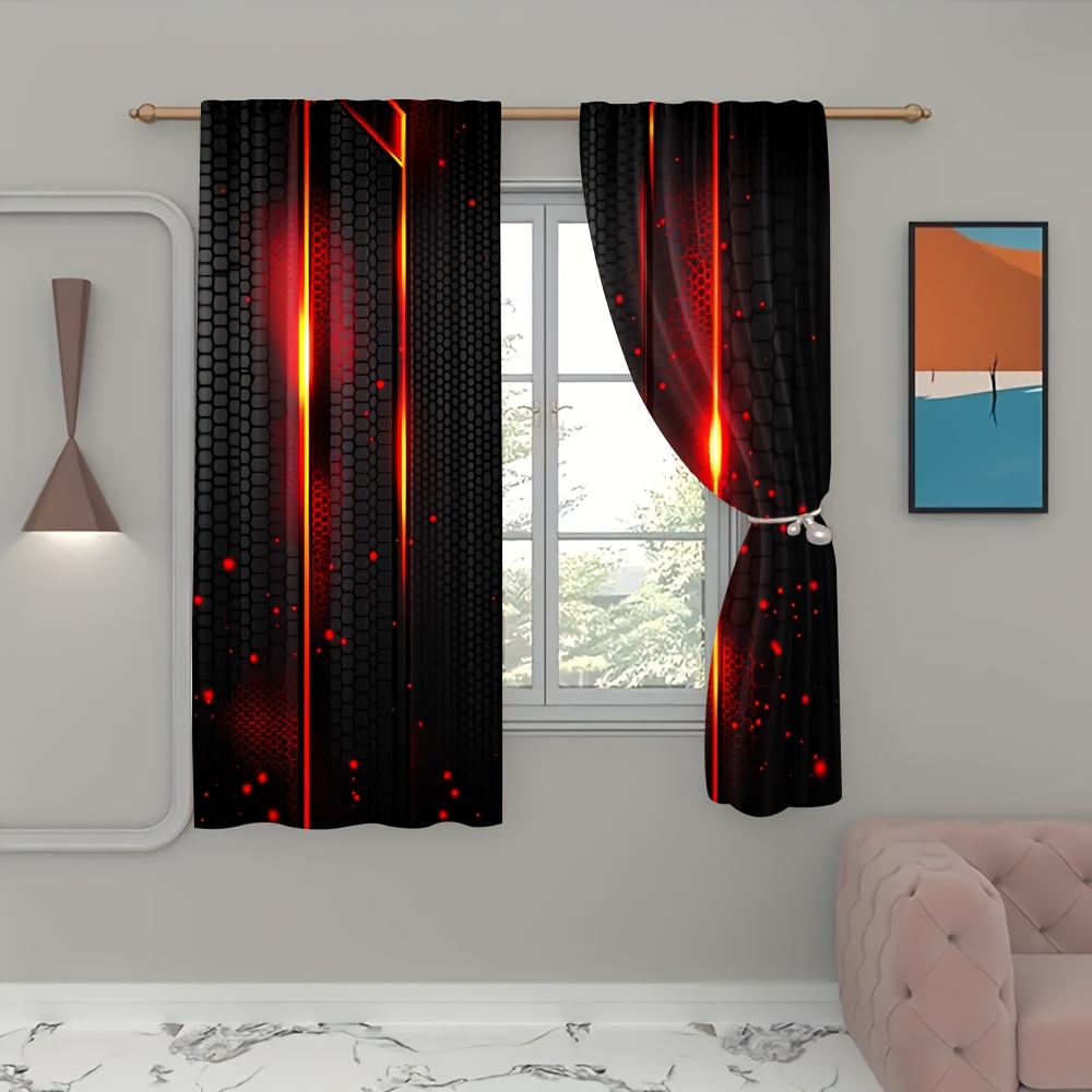 2pcs Lava Curtains Black Red C - Office Tech Decor ulasan dan harga
