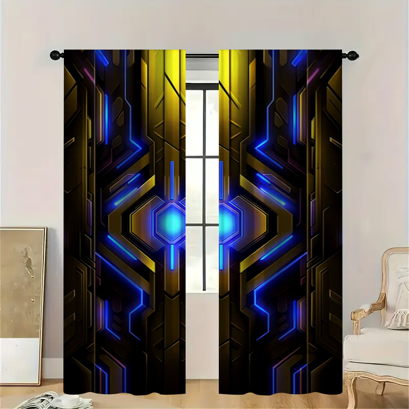 2pcs Geometric Tech Curtains w - Office Tech Decor ulasan dan harga