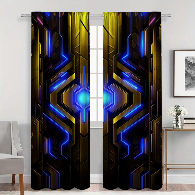 2pcs Geometric Tech Curtains w - Office Tech Decor ulasan dan harga
