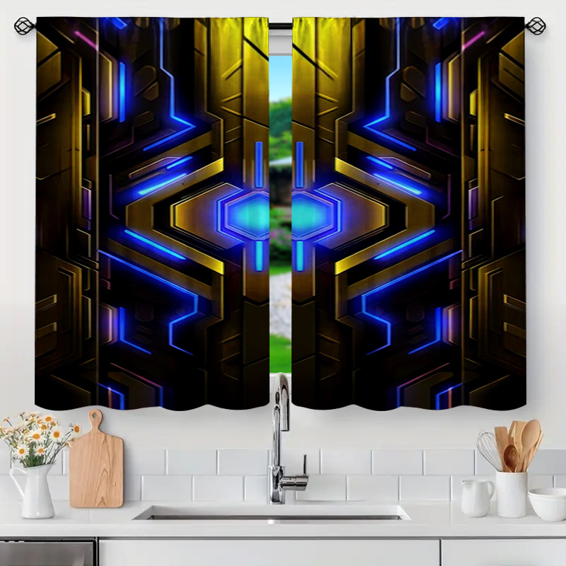 2pcs Geometric Tech Curtains w - Office Tech Decor ulasan dan harga