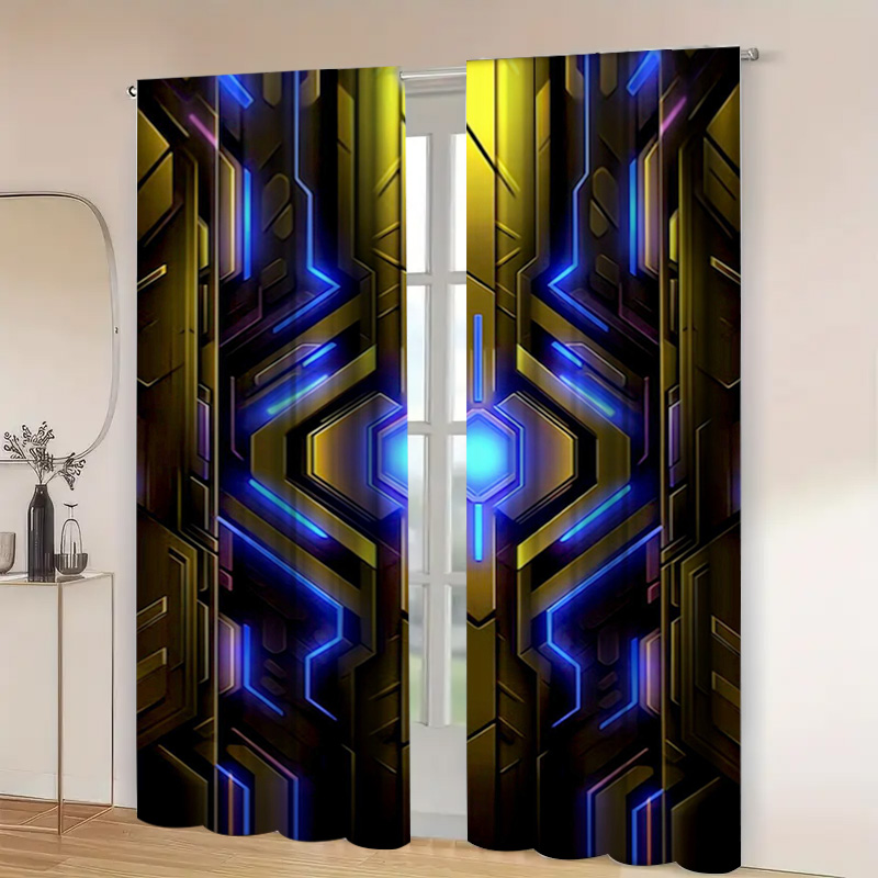 2pcs Geometric Tech Curtains w - Office Tech Decor ulasan dan harga