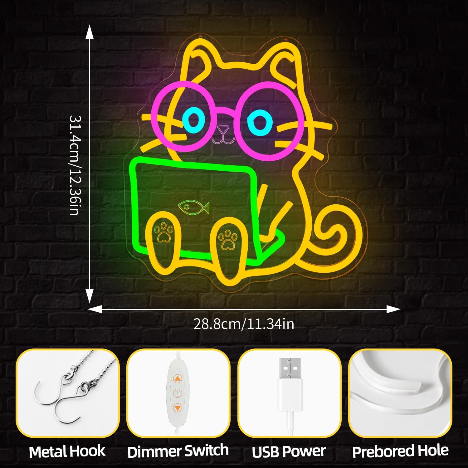 Cat Laptop Neon Sign USB Dimma - Tech Office Wall ulasan dan harga